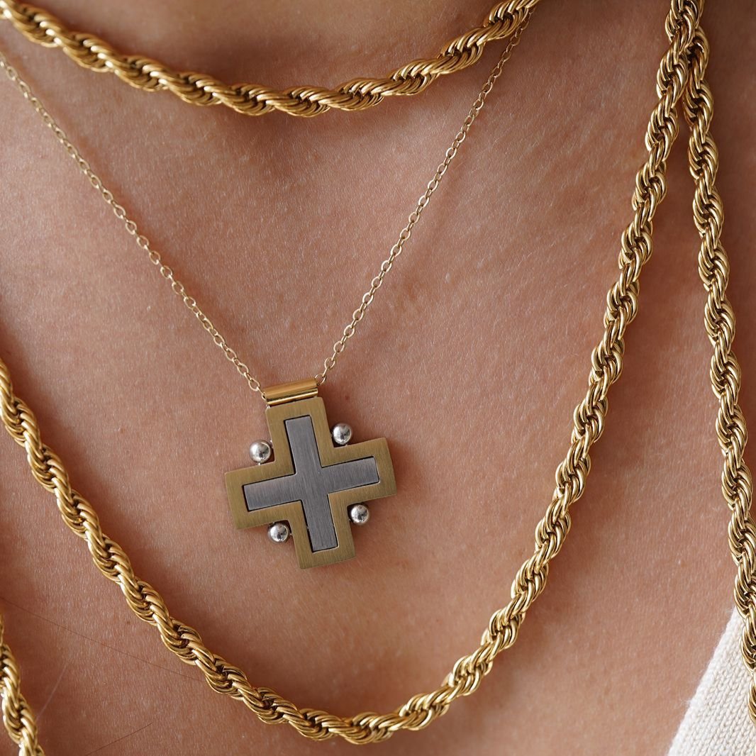 '2 Tone Cross' Necklace - Ibiza Passion