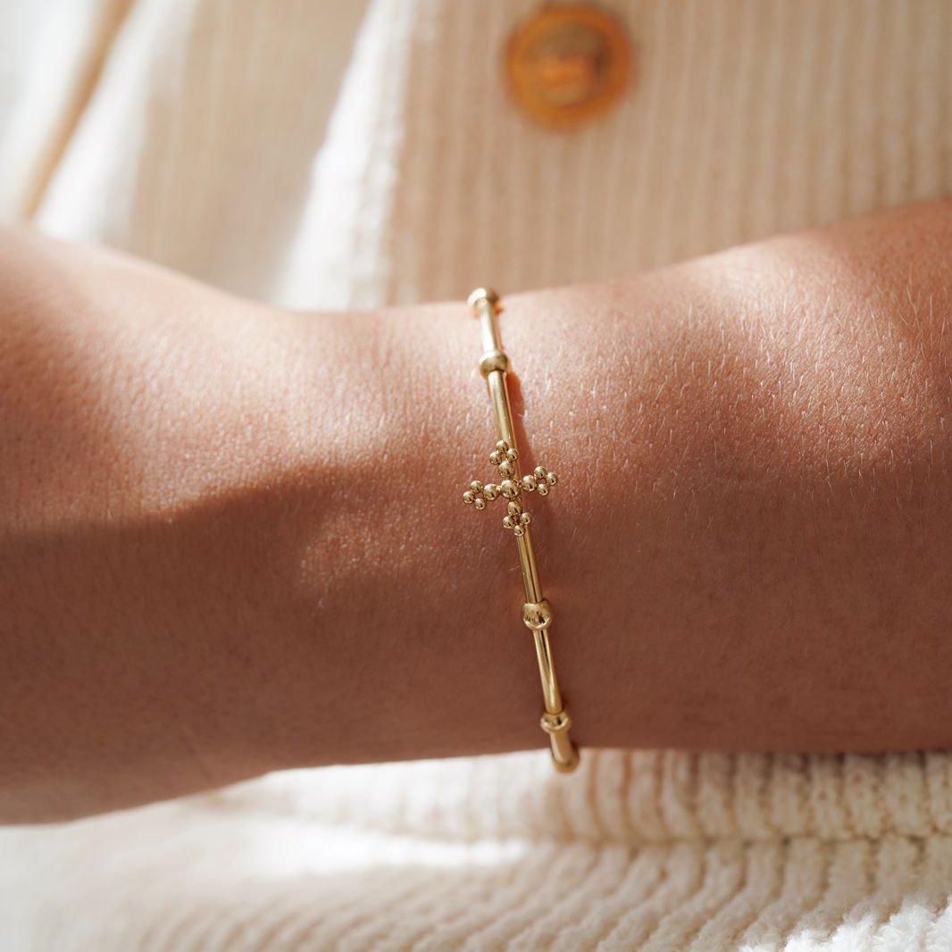 'BELIEF' Rosary Rigid Bracelet - Gold - Ibiza Passion