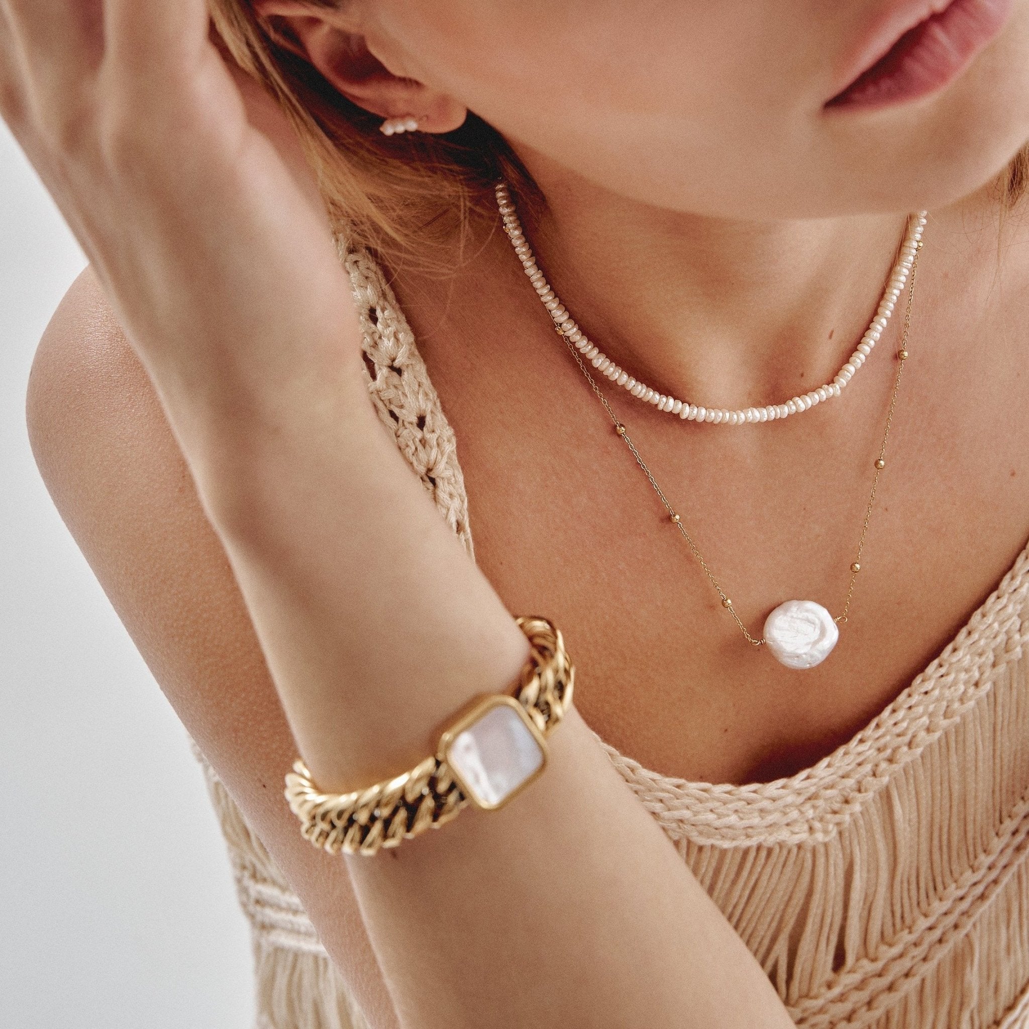 'CRISTALINA' Chunky Bracelet with Mother Pearl - Ibiza Passion