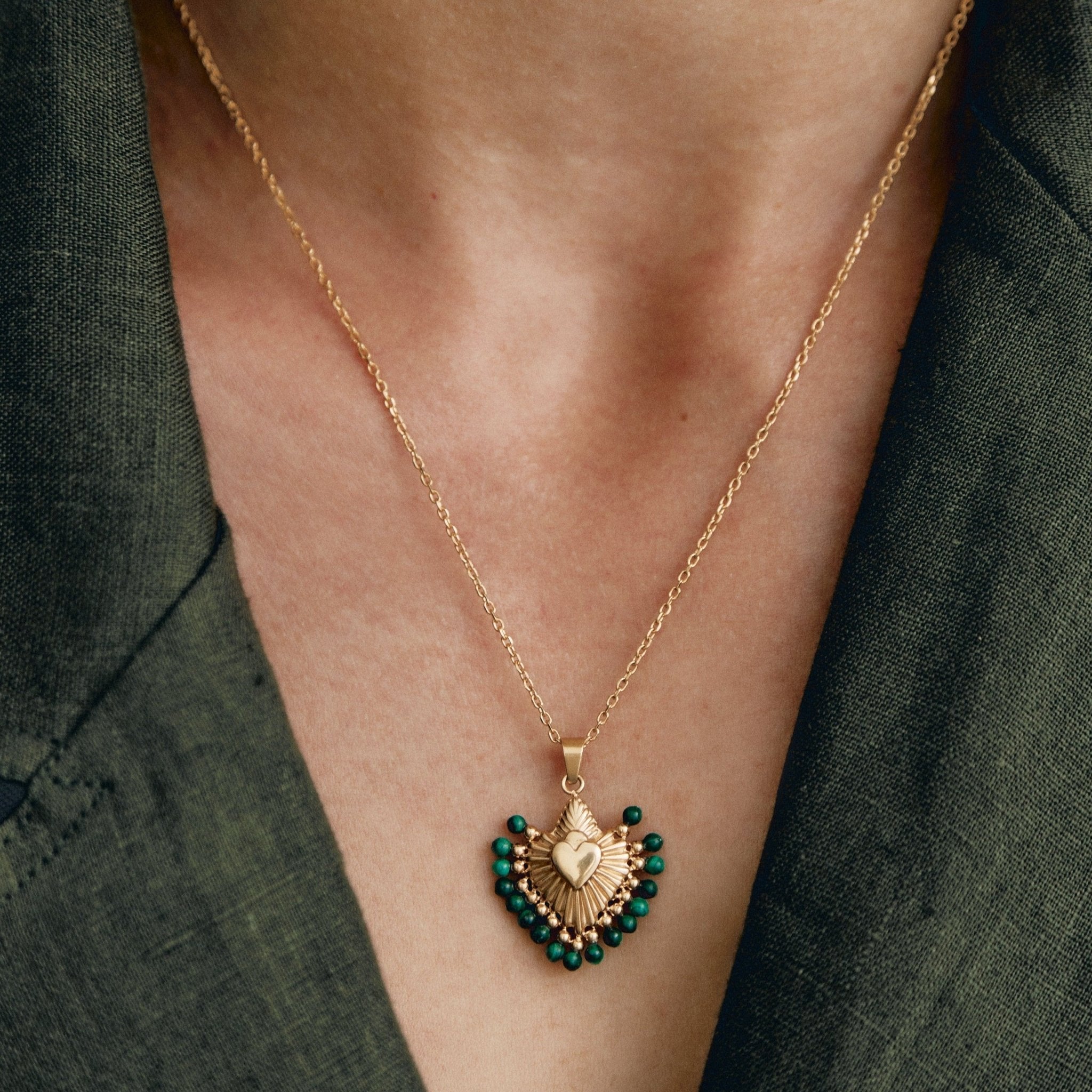 'CUORE' MALACHITE STONES NECKLACE - Ibiza Passion