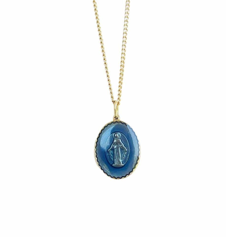 'MIRACLE' Blue Enamel Miraculous Virgin Necklace - Ibiza Passion